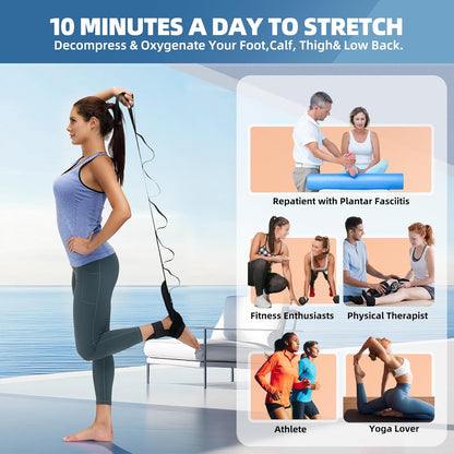 Foot and Calf Stretcher Stretching Strap For Plantar Fasciitis, Heel Spurs, Foot Drop, Achilles Tendonitis & Hamstring. Yoga & Leg Stretch Strap. (Red)