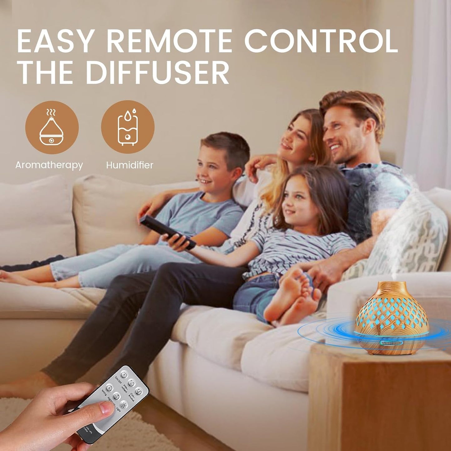 Aeshory Aromatherapy Diffuser & 12 Essential Oils Set, 550ML Aromatherapy Diffuser for Home, Ultrasonic Cool Mist Humidifier with Remote Control 4 Timer 7 Color LED Light, Waterless Auto Off, Dark