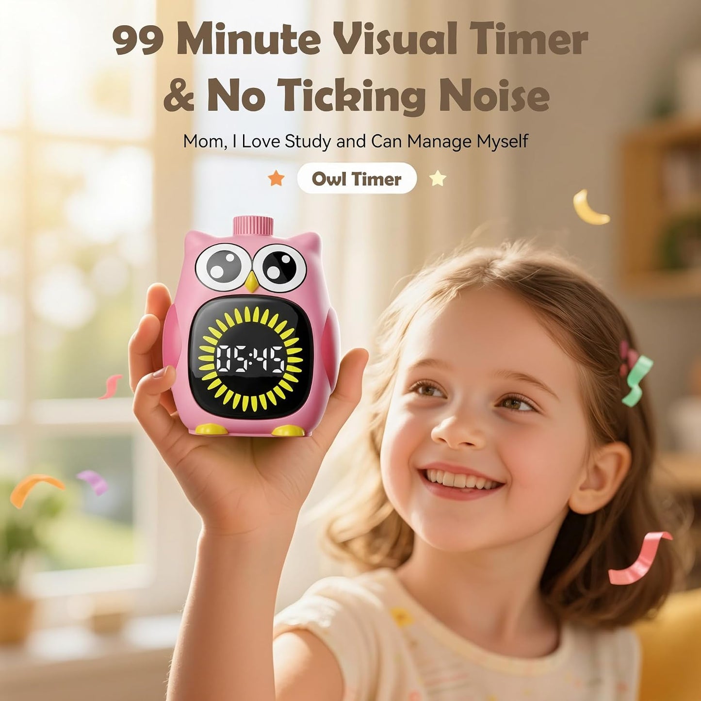 Doli Yearning Visual Timer for Kids, 99 Minute Cute Owl Digital Countdown Timer for Home School Classroom Supplies Study, Silent Time Management Tool (Green)