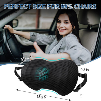 BYMECOST Lumbar Support Pillow for Car, Ergonomic Back Cushion | Memory Foam Lower Back Support Cushion with Strap for Driving, Lumbar Pillow for Pain Relief, for Office Chair, Long Sitting