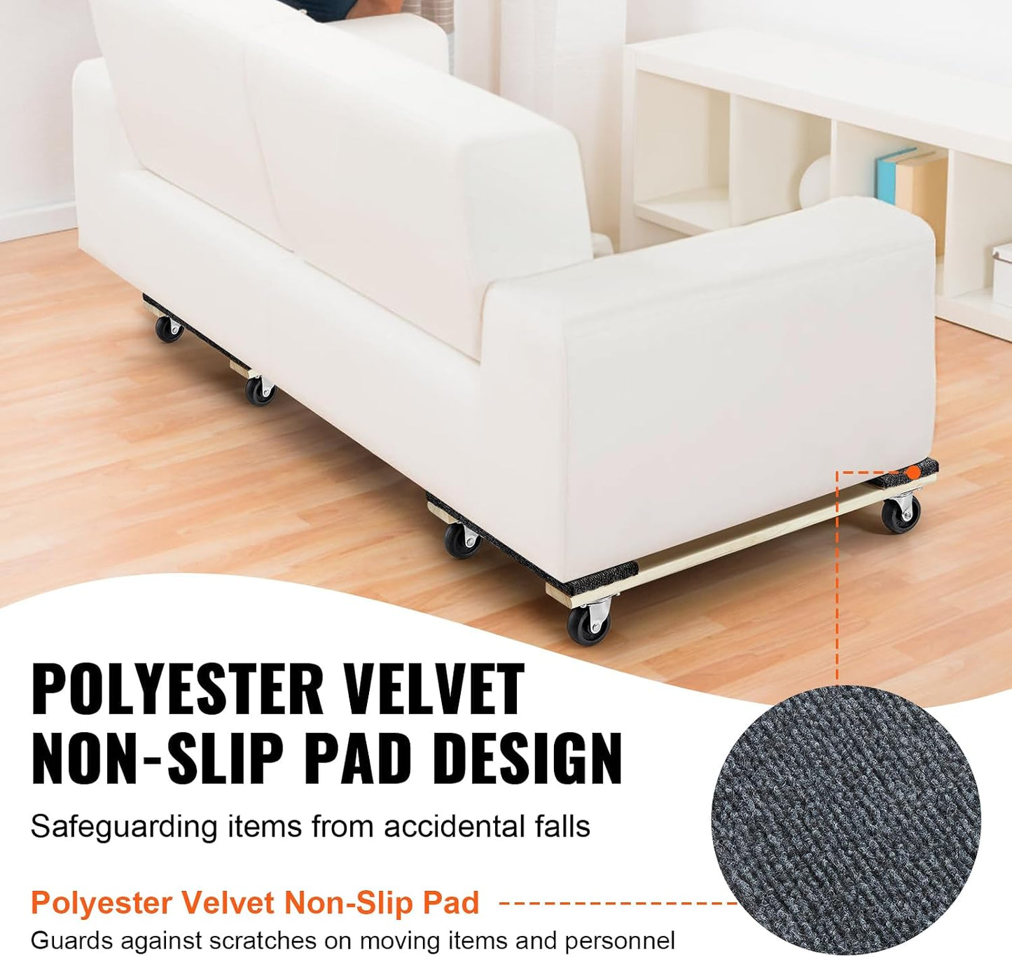 VEVOR Furniture Dolly, 4 Pack 6-Inch Steel Tri-Dolly with 360° PP Swivel Wheels and Non-Slip Cap, 3 Wheels Furniture Lift Mover Tool Set for Moving Heavy Furniture Refrigerator Sofa