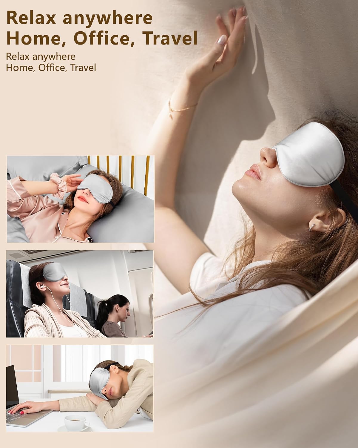 Silk Sleep Mask for Women and Men - Soft Breathable Organic Natural Mulberry Silk Fabric Blackout Eye Mask with Adjustable Straps No Pressure Eye Mask for Travel Essentials Gifts (Black)