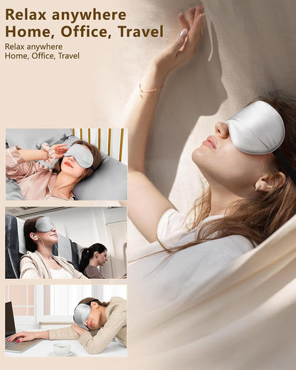Silk Sleep Mask for Women and Men - Soft Breathable Organic Natural Mulberry Silk Fabric Blackout Eye Mask with Adjustable Straps No Pressure Eye Mask for Travel Essentials Gifts (Black)