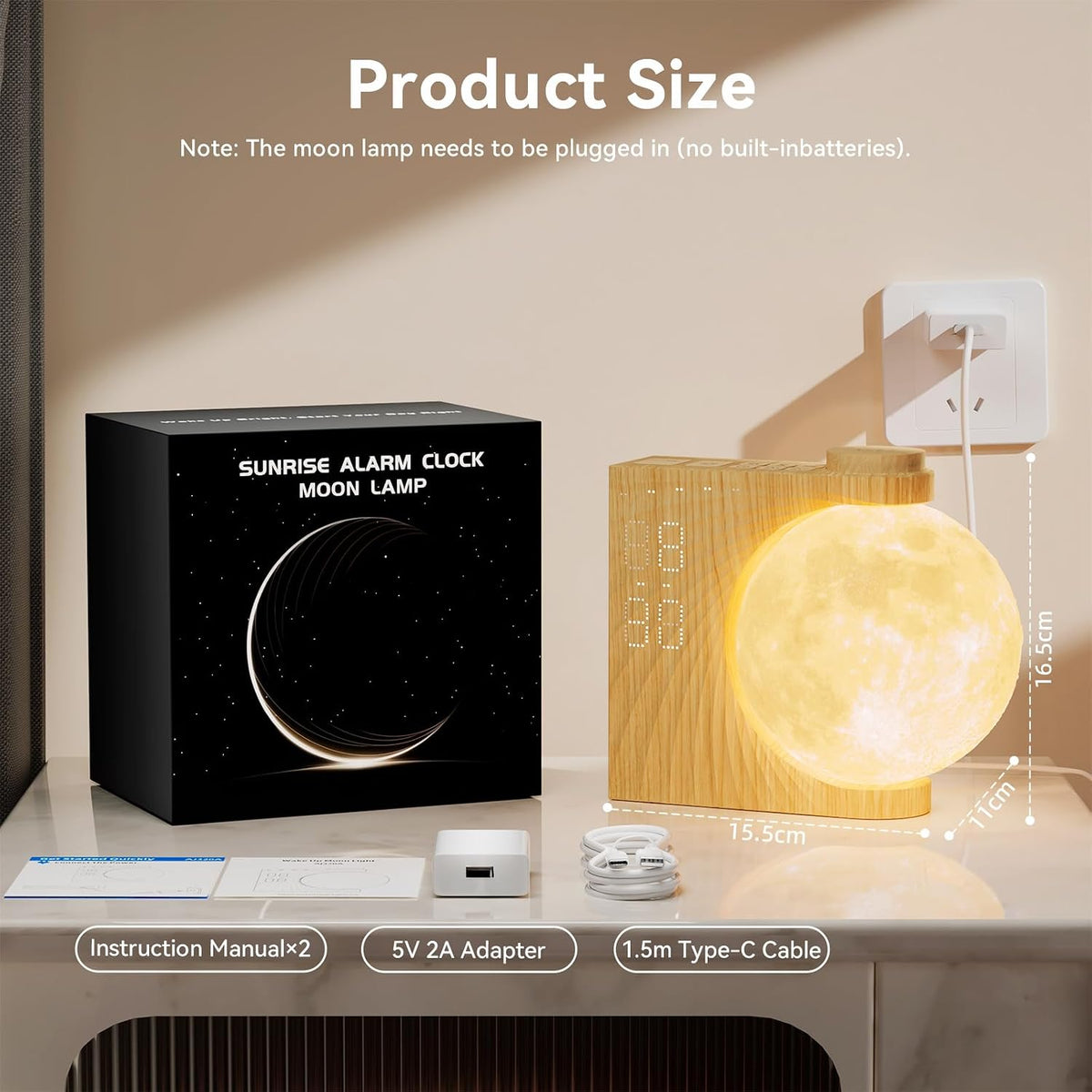 RETEYUNG Sunrise Alarm Clocks Sound Machine Moon Lamp for bedrooms