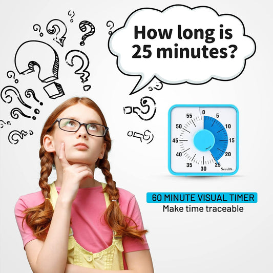 Secura Home 60-Minute Visual Timer, 7.5 Inch Oversize Countdown Timer Clock for Kids and Adults, Durable Mechanical Time Management Tool with Magnetic Backing （Sky Blue）