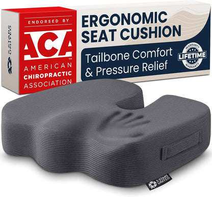 5 STARS UNITED Seat Cushion - Memory Foam Chair Cushion for Tailbone Pain Relief - Ergonomic Support for Coccyx, Sciatica & Butt - Office, Desk & Gaming Chair, Car Seat, Wheelchair, Airplane, Black