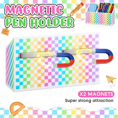 Tenceur Magnetic Dry Erase Marker Holder Acrylic Magnetic Pen Holder Whiteboard Marker Organizer for Whiteboard Fridge Refrigerator Locker Accessories Office Home Pen Storage(Checkered)