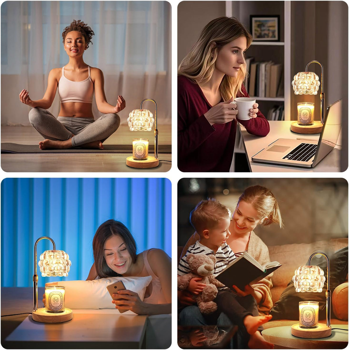 Candle Warmer Lamp with Timer Adjustable - Height Candle Warmer, Dimmer, Black Glass Wax Melting Lamps for Home Decor, for Candles in Jars with 2 Bulbs