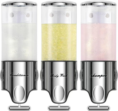 EXIN DECHEN Shampoo and Conditioner Dispenser(Triple x 16.9 oz,Clear) | Easy Installation,Wall-Mounted,Bottle Separable,Large Capacity,Shower Shampoo Conditioner Body Wash Dispenser for Bathroom