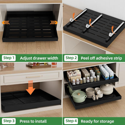 PAKETA 4 Pack Expandable Pull Out Cabinet Organizer,21" Deep | Pull Out Drawers for Cabinets with width from 12" to 20",Sliding Drawers for Cabinets with Upgrade 3 Slide Rails,hold 65 lbs