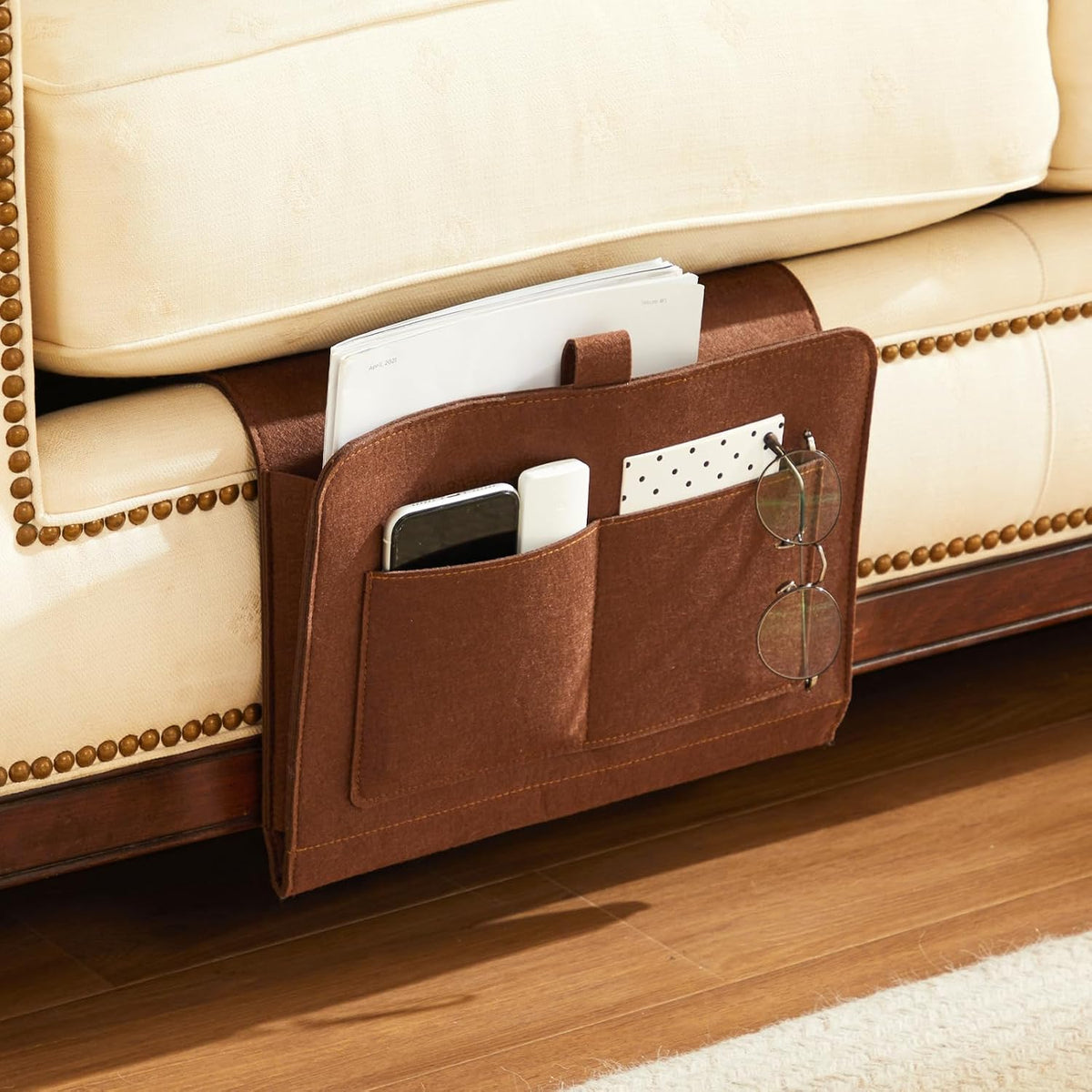 YOUDENOVA Bedside Caddy, Bedside Organizer for Dorm Room, Bunk Bed, Grey