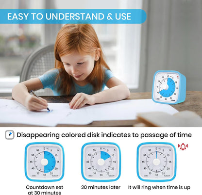 Yunbaoit Rainbow Visual Timer for Kids, 60-min Countdown Timer, Blue | Protective Case, No Ticking, Mute and Ringing Alarm Available, Time Management Tool, Low Power Reminder, for Study,Game,Work