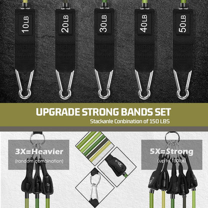 VElCK Resistance Bands Set with Handles for Exercise, Workout and Home Gym | 100% Natural Latex, 10-150LBS, Versatile for Yoga, Pilates, Strength, Home Gym