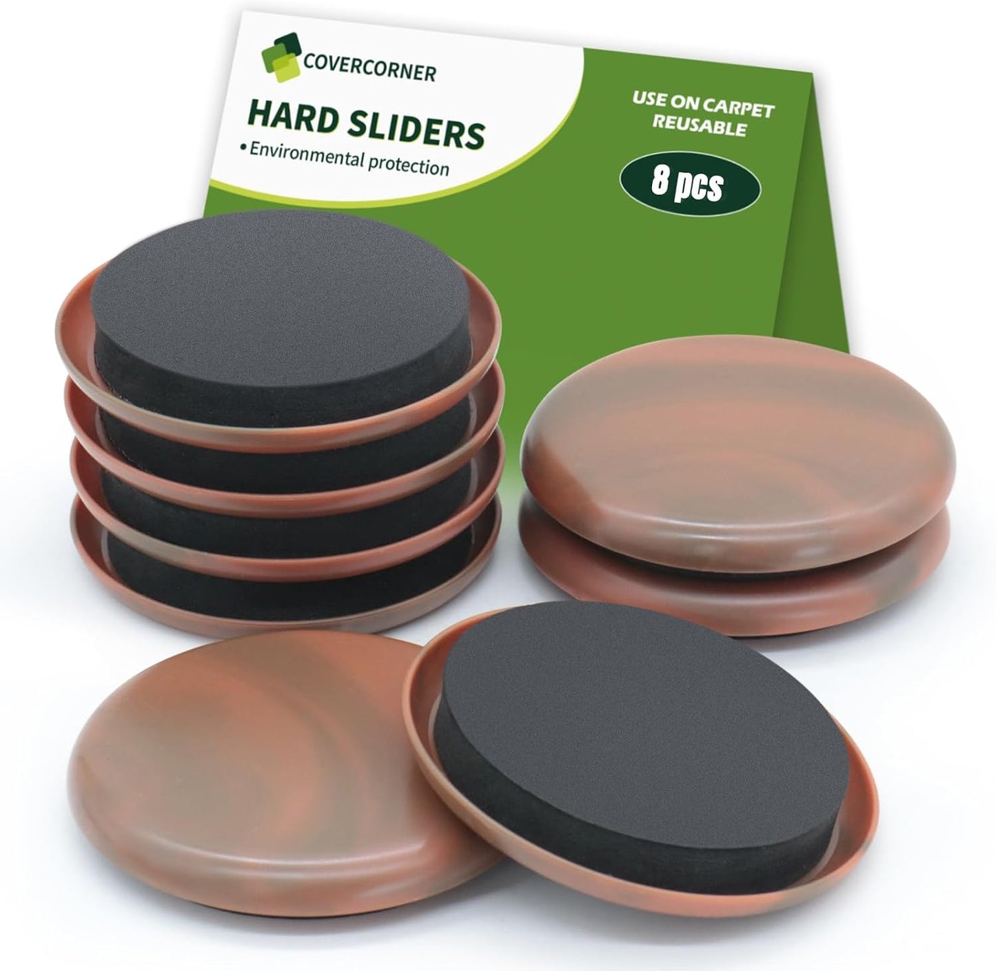 Furniture Sliders for Carpet 8 PCS - 3 1/2" Beige | Furniture Moving Sliders, Chair Leg Floor Protectors, Carpet Sliders for Furniture - Move Your Furniture Easily & Safely