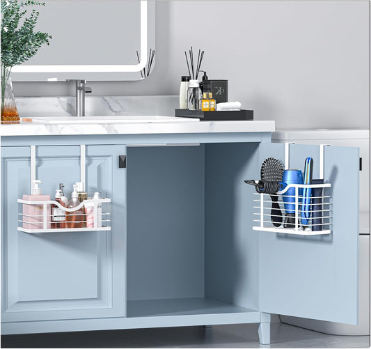 Hair Dryer Holder, 2PC Hair Tool Organizer, Blow Dryer Holder, Adjustable Height Bathroom Cabinet Organizer Tray for Hair Dryer Straightener Wall Mounted/Cabinet Door