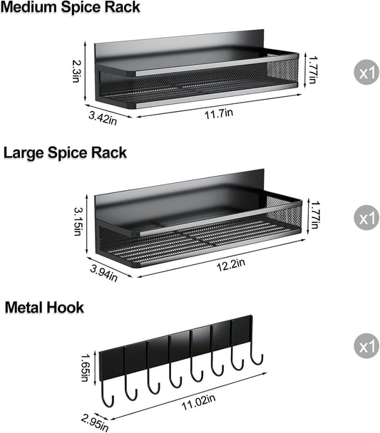 Aufworld Magnetic Spice Rack for Refrigerator, Magnetic Shelf, Moveable Fridge Organizer with 8-Hook Rack, Seasoning Organizer for Kitchen