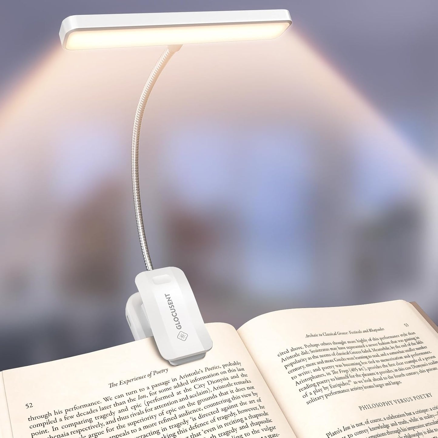 Glocusent 26 LED Reading Lights for Books in Bed, Ideal Gifts for Reader | Rechargeable Book Light, Eye Caring 5 Amber Colors Stepless Dimming, Travel Lightweight Clip-on, Book Lovers Men Women Kids