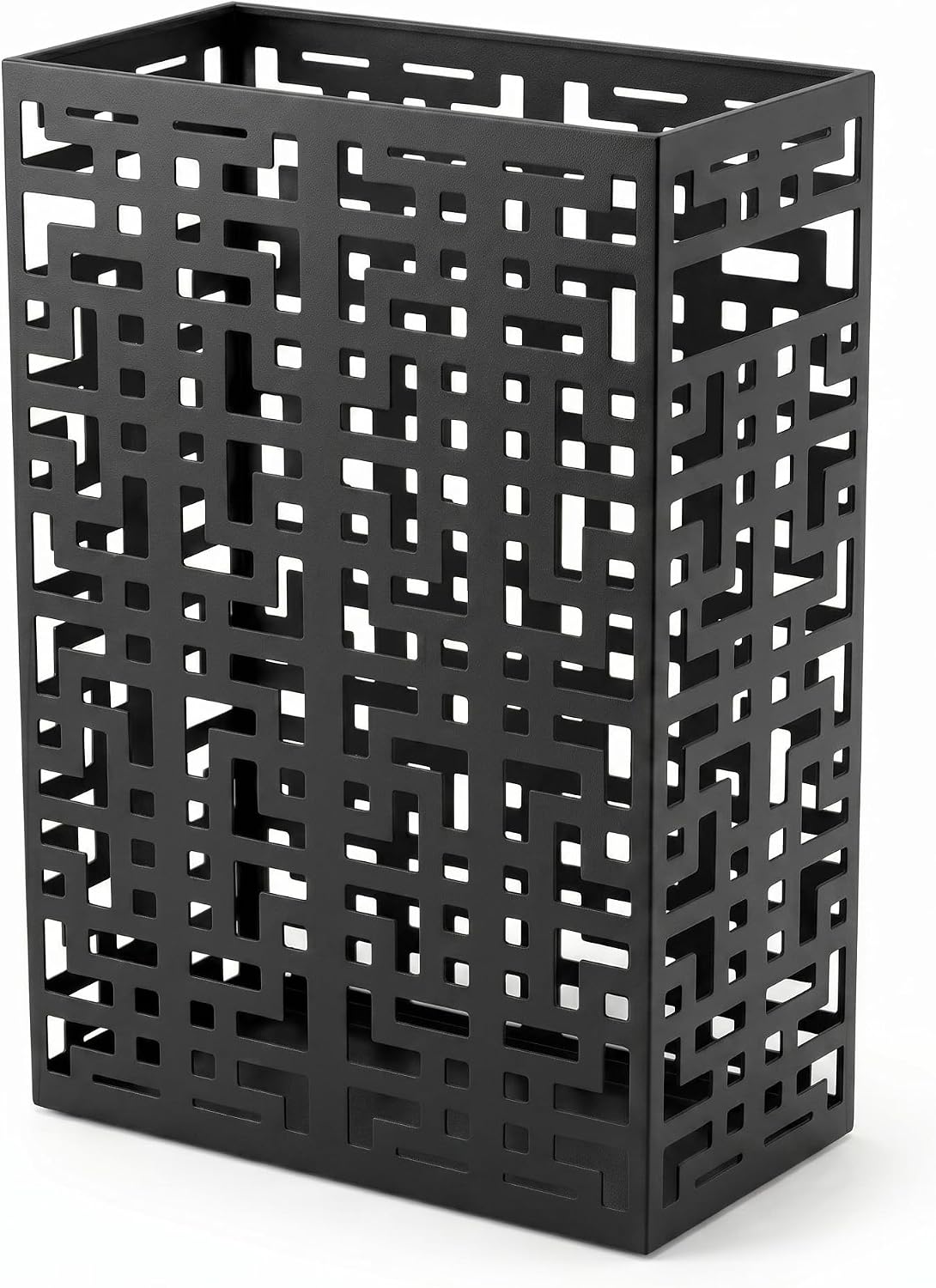 BEWBBAT Umbrella Stand Rack for Entryway, Hollow Metal Holder, FreeStanding Storage Bin for Long Umbrellas, Holds 6-7, Black