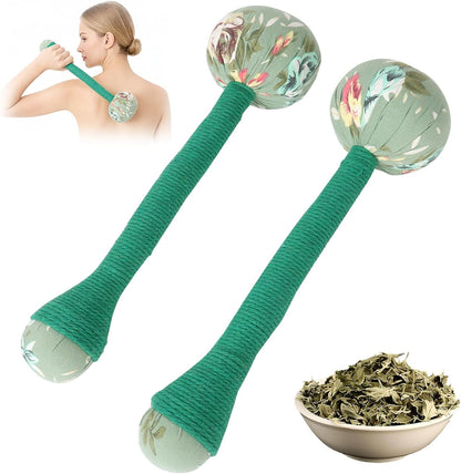 2PCS Herbal Wormwood Lymphatic Drainage Anti Slip Manual Massage Hammer Longer Handle Back Massager for Shoulder, Neck & Muscle Pain Relief (Rose Red/Dark Blue)
