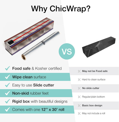 ChicWrap Carrara Marble Aluminum Foil Dispenser - Includes 12"x30' roll | Reusable Aluminum Foil Dispenser with Four Non-Slip Rubber Feet