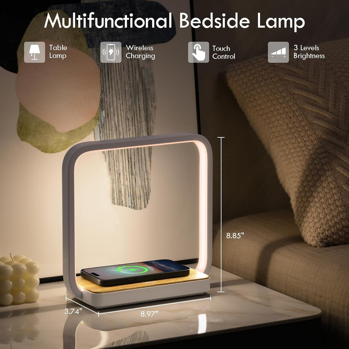 WILIT Bedside Lamp with Alarm Clock, Sunrise Wake-up Light, Wood Grain