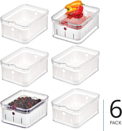 iDesign Small Fridge Berry Bin with Removable Colander Basket and Lid - Set of 2 - Clear/White