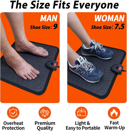 Heated Floor Mat Under Desk for Foot Warmer - Wider 110V Adjustable Temperature Electric Heating Pad - Carbon Crystal & Energy Saving Feet Warmers for Office,Home (Black)