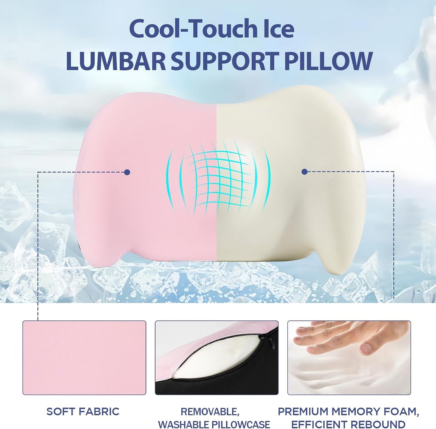 Lumbar Support Pillow for Office Chair, Memory Foam Car Back Cushion | Lumbar Pillow Lower Back with 4d Mesh Cover Adjustable Straps, Ergonomic Chair Back Pillow for Office, Car, Gaming Chairs
