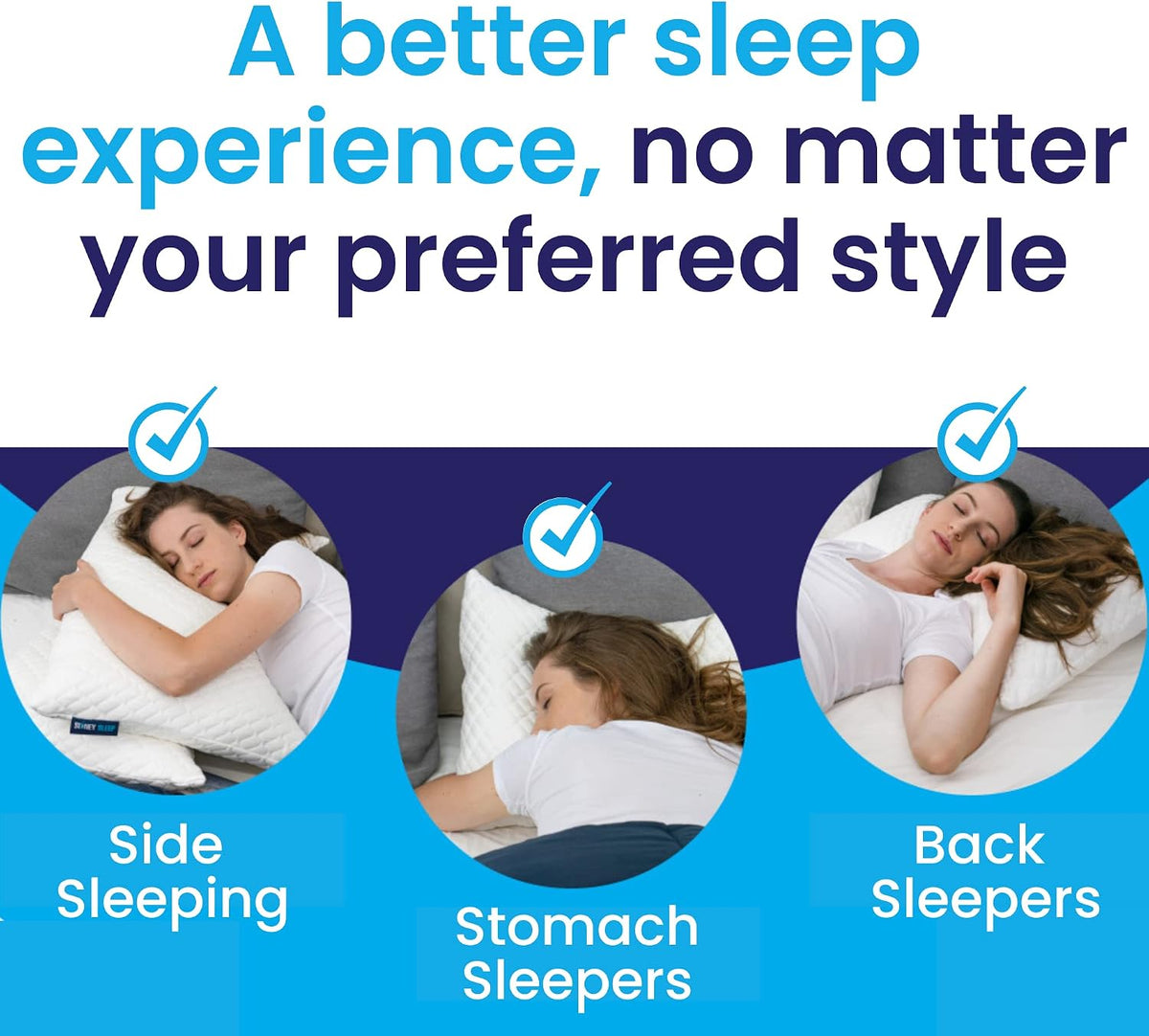 Sidney Sleep Adjustable Curved Pillows for Neck and Shoulder Support with Extra Shredded Fill - Cervical Contour Pillow for Side and Back Sleepers - Queen Size 19" x 29" CertiPUR-US Certified (White)