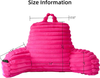 Large Reading Pillow for Adults, Back Support Pillow for Sitting Up in Bed with Arms, Couch for Lounging Bedrest, Pink