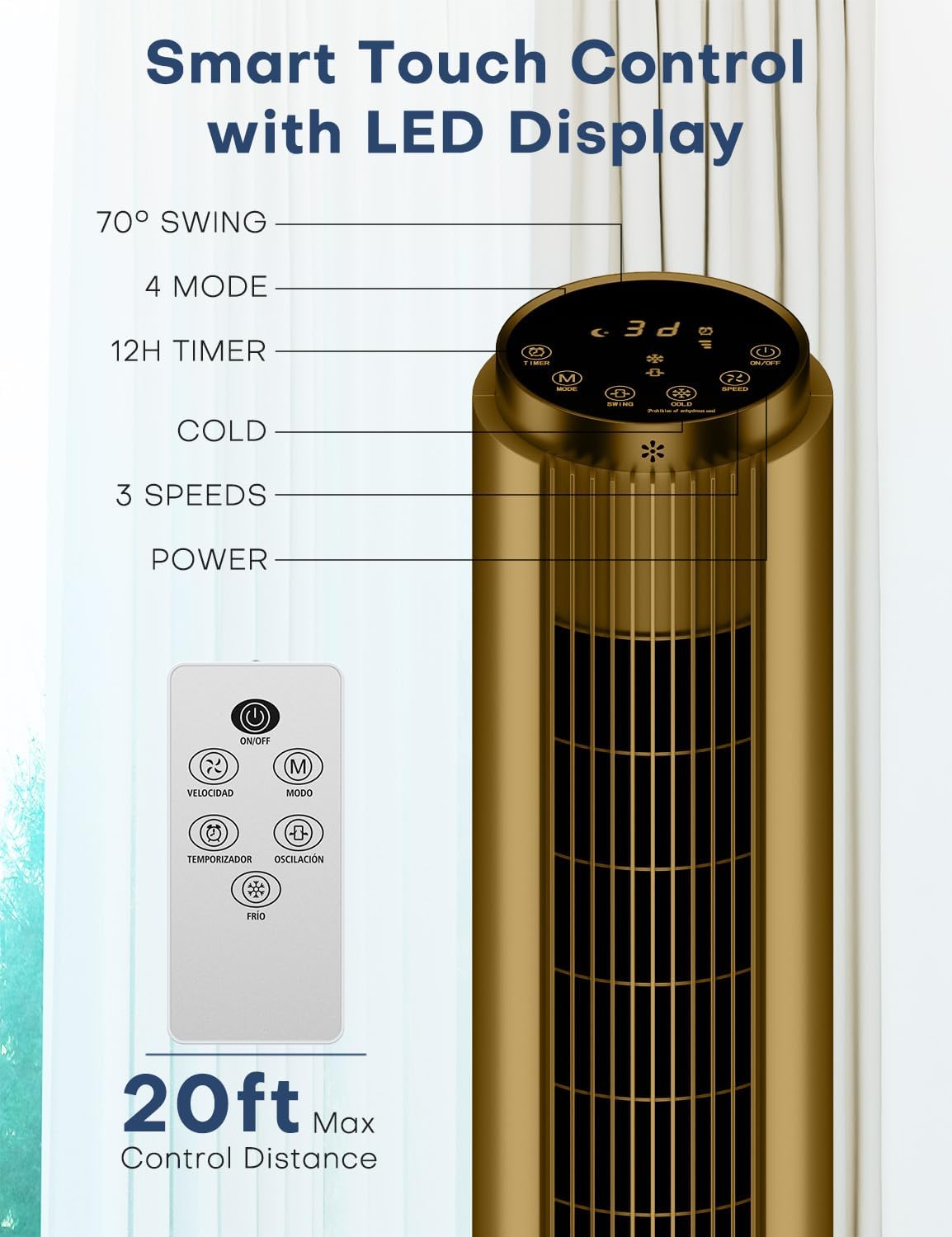 Windowless Air Conditioner w/4 Mode,3 Speed, Waterless Alert,2.4-Gal Tank for 24H Cooling, 12H Timer Swamp Cooler Air Conditioner, 20FT Remote,70° Auto Swing Evaporative Air Cooler for Bedroom