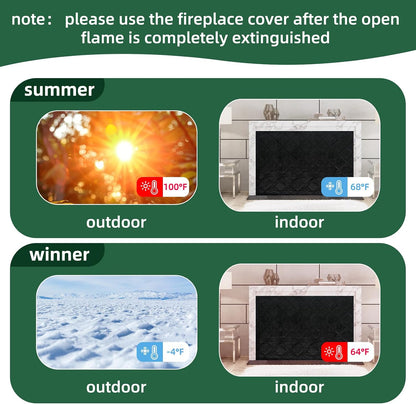 Magnet Fireplace Cover 41" x 29" Fireplace Blocker Blanket with Magnets Indoor Fire Place Draft Stopper Flue Blocker for Living Room Keep Indoor Drafts Out Stops Heat Loss, Black