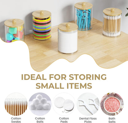 Bathrooms Toothbrush Holder Set with 3 PCS Qtip Holder (Wood Grain) | Easy to clean, Drainage, Detachable, Non-Slip, Kids Electric Toothbrush and Toothpaste Holder for Bathroom Counter Organizer