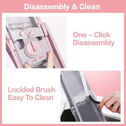 ONCE FOR ALL Safe Mandoline Slicer Plus, Bigger Size, Potato Slicer, Black | 0.1-8mm Adjustable Vegetable Food Chopper, Kitchen Mandoline Slicer Stainless Steel, Detachable Blade, Dishwasher-safe, Gift