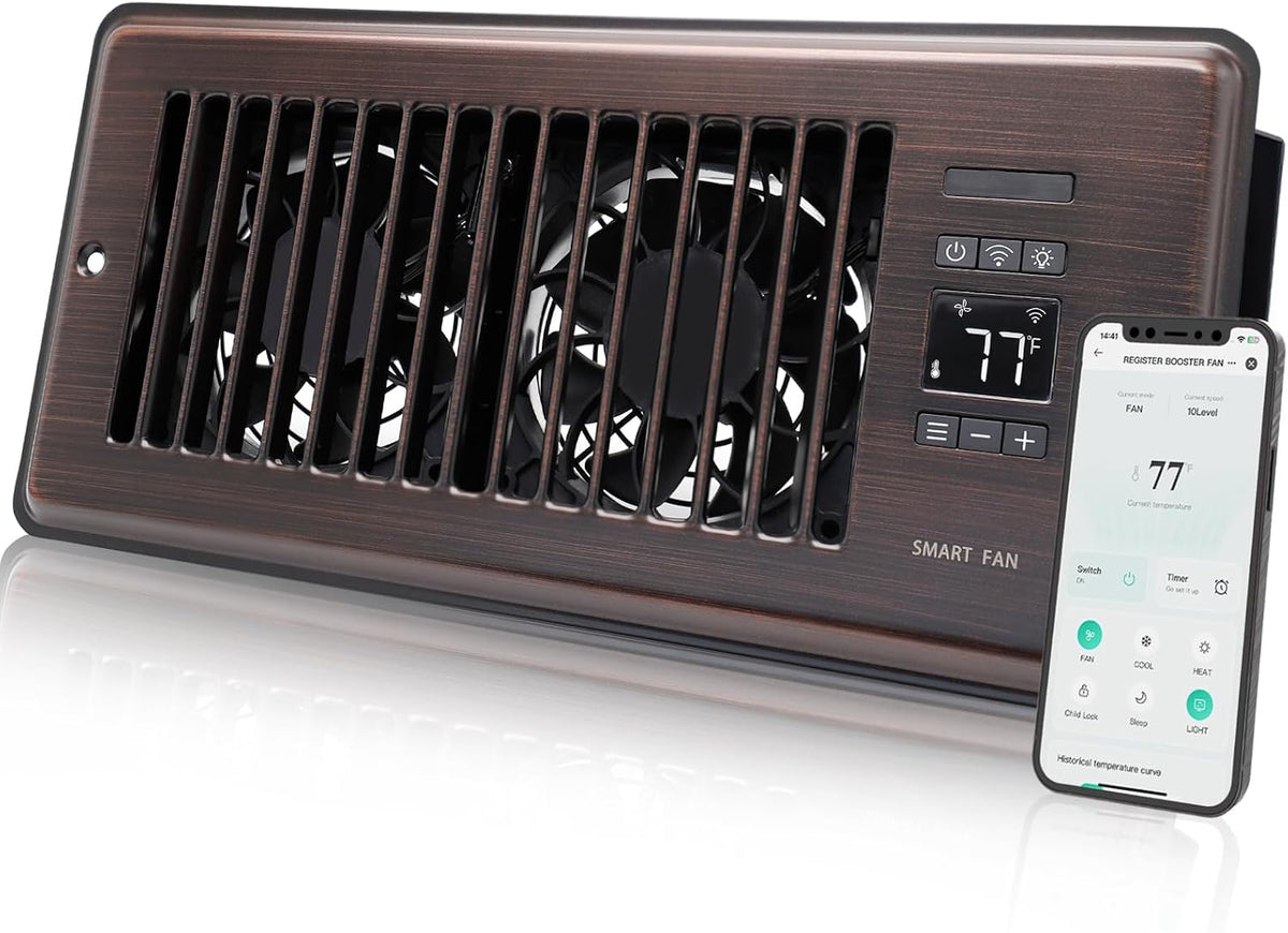 Howeall 4" x 10" Super Quiet Register Booster Fan - Upgrade Smart Register Vent with Ionizer and Dual Intelligent Thermostat Control - Heating Cooling Vent Fan Booster - Charleston Design (ORB)