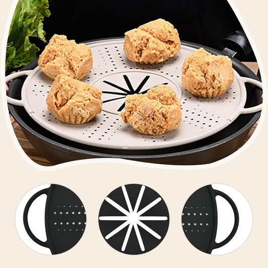 Silicone Spill Stopper Lid, 10.94 in Double Handle Splatter Screen for Boil-Over and Oil Splatter, Black