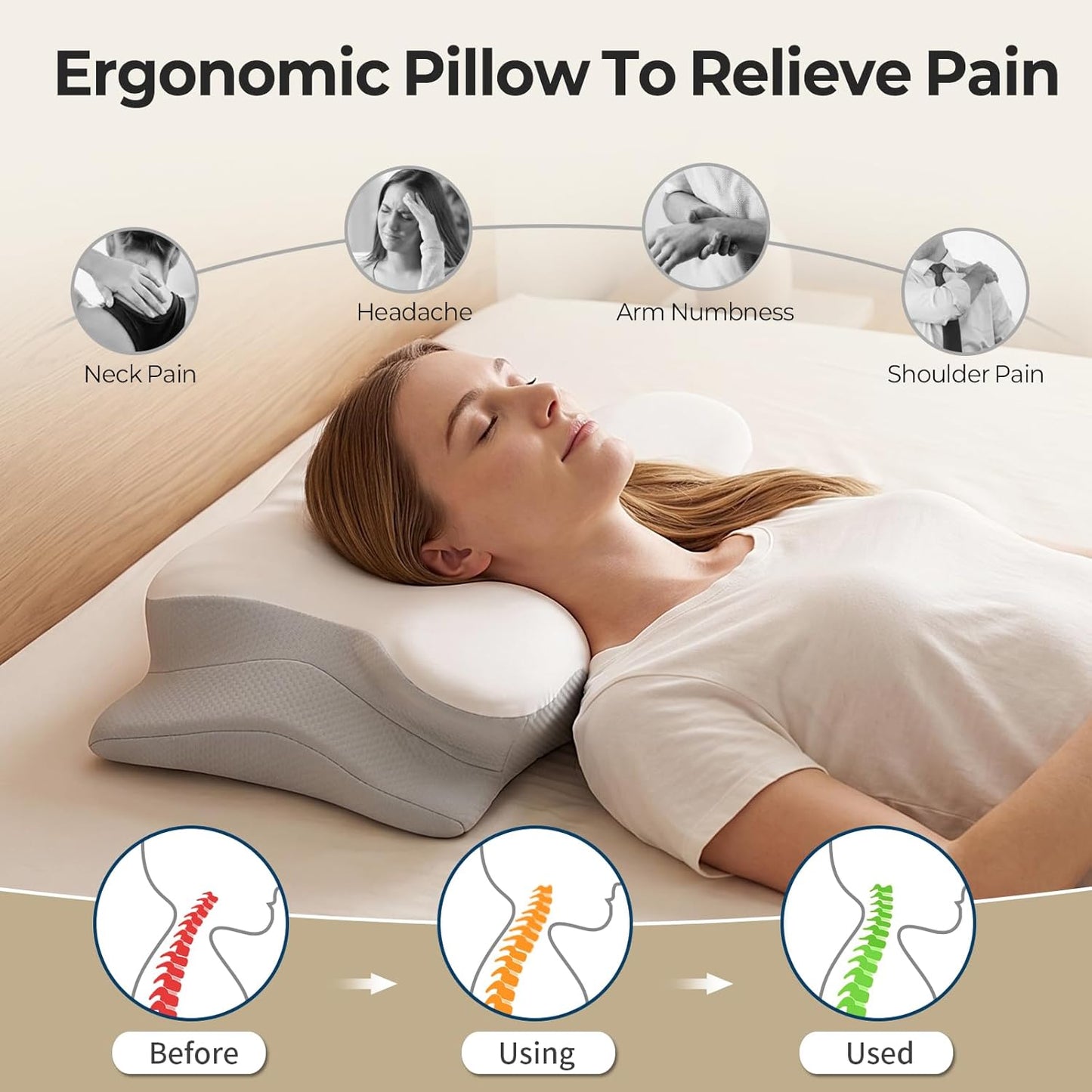 Ylekto Cervical Neck Pillow for Pain Relief - Contour Memory Foam Pillows | Ergonomic Pillow for Sleeping, Side Sleeper Pillow for Neck Support, Bed Pillow for Side Back Stomach Sleepers (Blue & Grey)