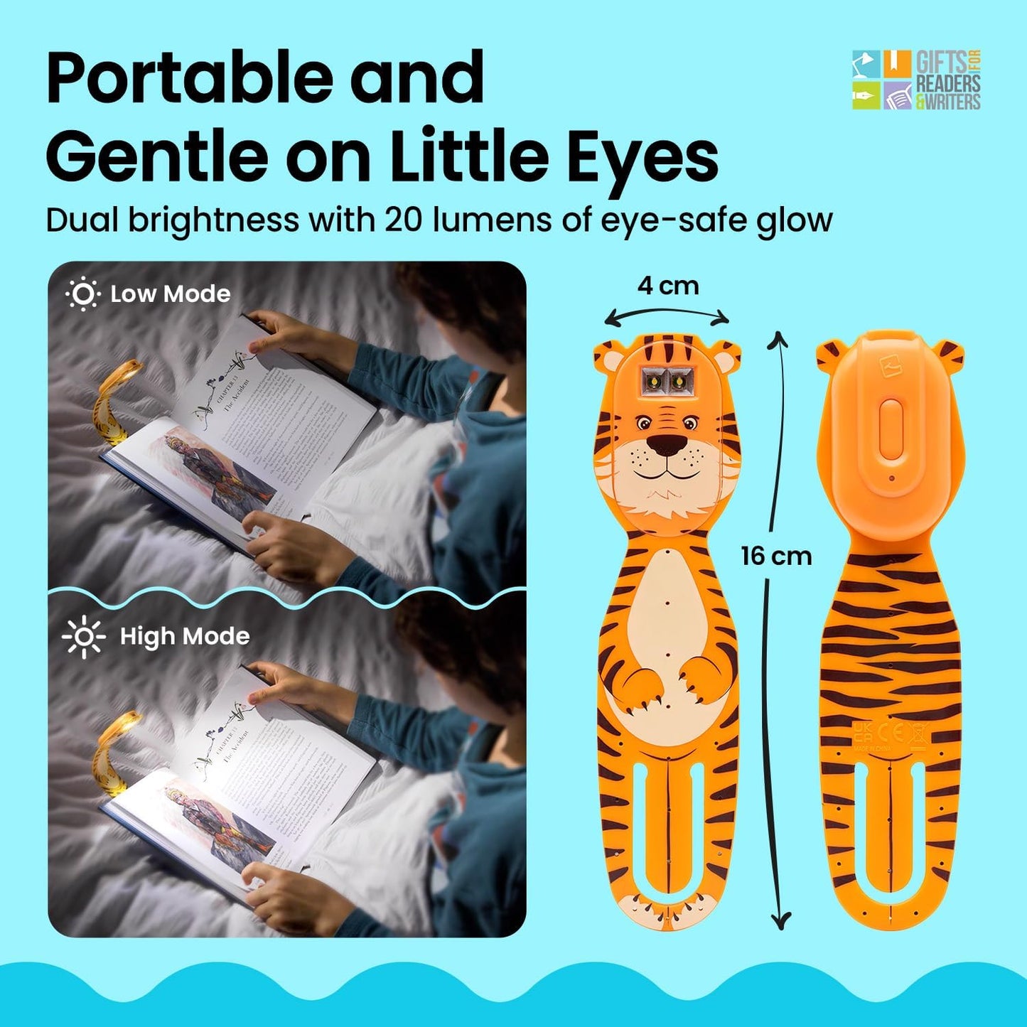 Gifts for Readers & Writers Rechargeable Book Light for Kids, Clip On Reading Light for Bed, 2in1 Flexilight Pals & Bookmark, 12 Hours of Light Once Charged, Includes USB Cable & 2 LED Lights, Dog
