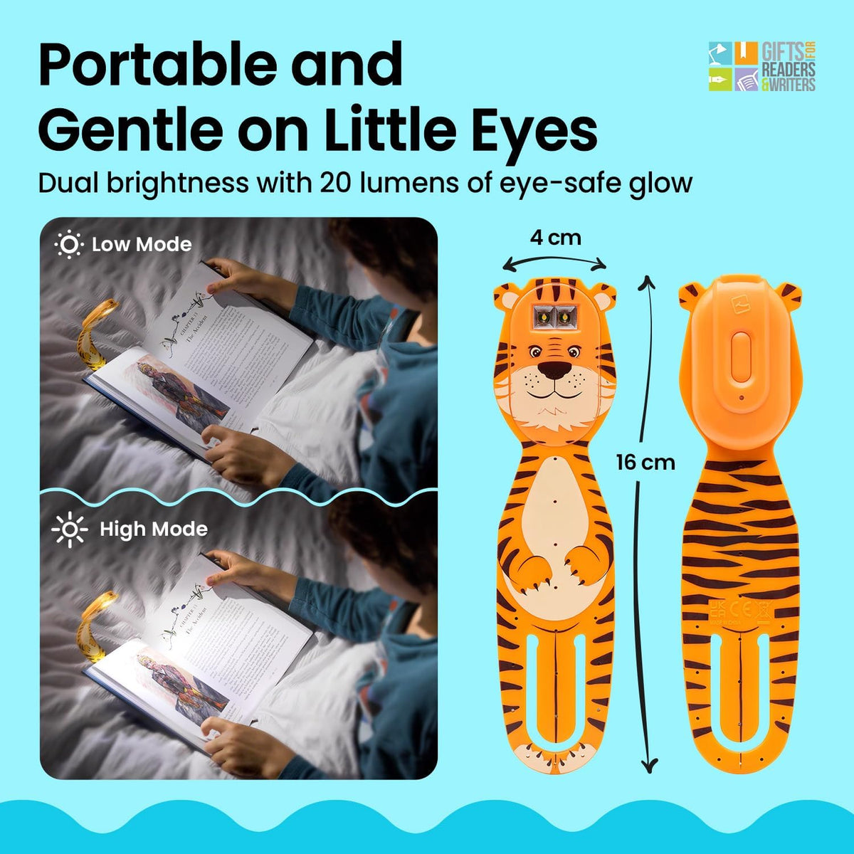 Gifts for Readers & Writers Rechargeable Book Light for Kids, Clip On Reading Light for Bed, 2in1 Flexilight Pals & Bookmark, 12 Hours of Light Once Charged, Includes USB Cable & 2 LED Lights, Dog