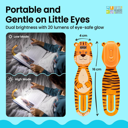 Gifts for Readers & Writers Rechargeable Book Light for Kids, Clip On Reading Light for Bed, 2in1 Flexilight Pals & Bookmark, 12 Hours of Light Once Charged, Includes USB Cable & 2 LED Lights, Dog