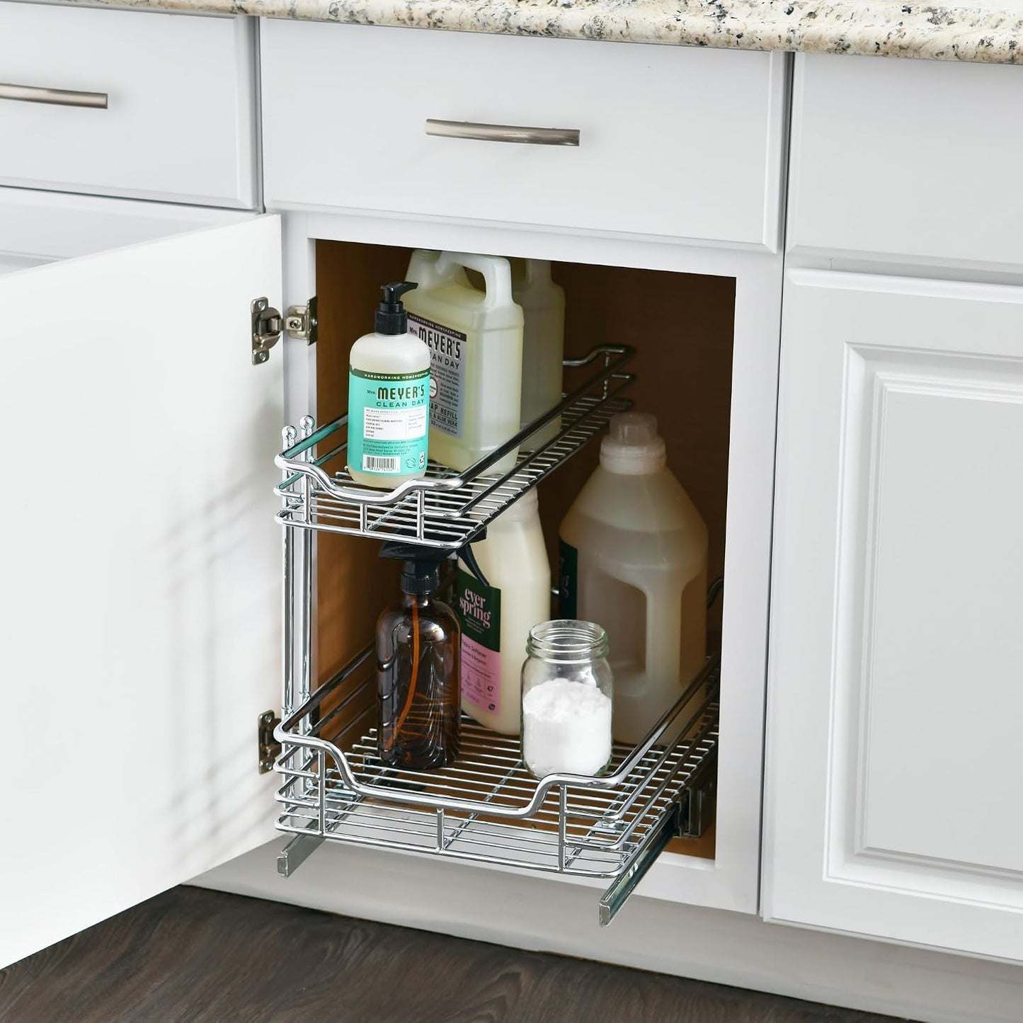 Household Essentials Glidez Multipurpose Chrome-Plated Steel Pull-Out/Slide-Out Storage Organizer for Cookware and Bakeware - 2-Tier Design - Fits Standard Size Cabinet or Shelf, Chrome