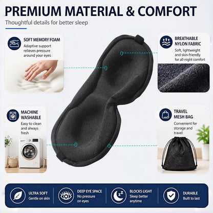 Ultra-Thin 3D Sleep Mask for Side Sleepers Women Men, Contoured Eye Mask for Lash Extensions, Light Blocking, Soft Breathable Lightweight Eye Mask for Sleep, Travel, Meditation,Airplane (Black)