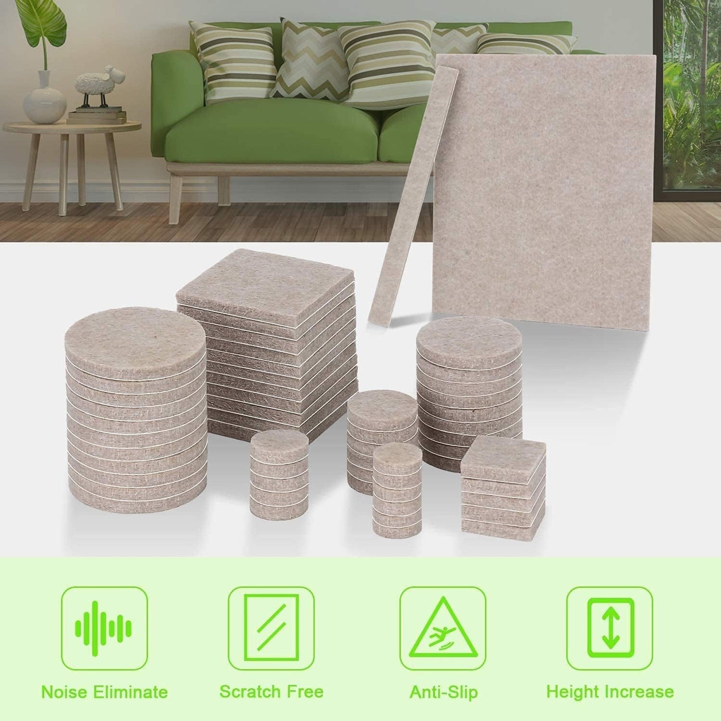 Felt Furniture Pads -182 Pcs Premium Felt Pads for Chair Legs Furniture, Floor Protectors for Hardwood Floors, Black