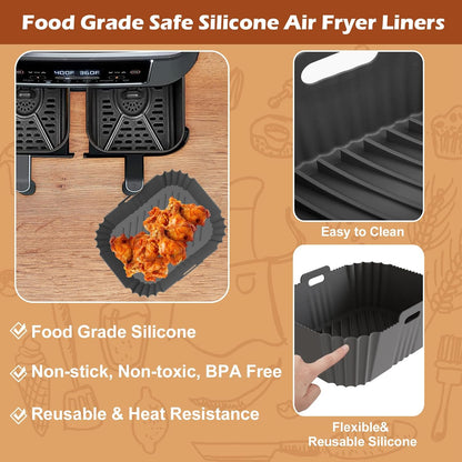 CEGOUT 2PCS Non-Stick Silicone Air Fryer Liners for Ninja DZ201/DZ401 DZ550 8-10 QT, COSORI 2 Basket Air Fryer, Baking Tray, Air Fryer Accessories