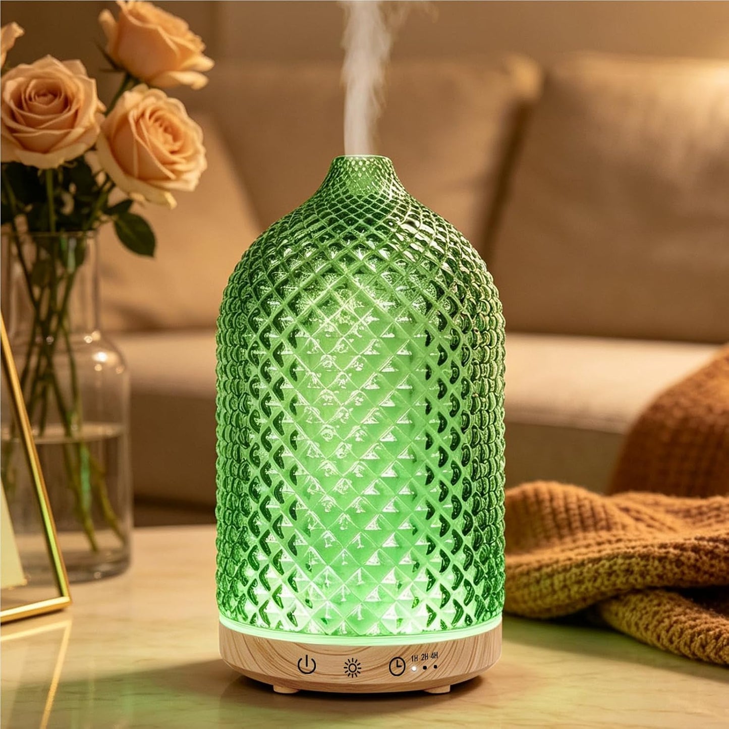 Essential Oil Diffuser 150ml, Glass Diffuser with Ultrasonic Small Humidifier, 7 Color Lights, 1/2/4H Timer, Quiet Auto Shut-Off Oil Diffuser for Bedroom, Home, Office (Silvery)