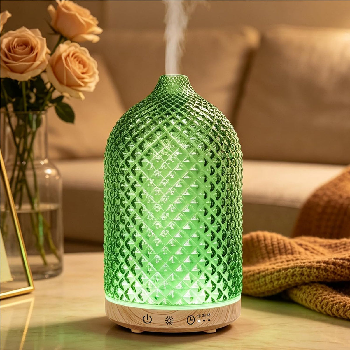 150ML Glass Essential Oil Diffuser, Ultrasonic Aromatherapy Diffuser with 7-Color LED Lights, 1/2/4H Timer, Quiet Cool Mist and Waterless Auto Shut-Off for Bedroom, Home, Office (Silver)