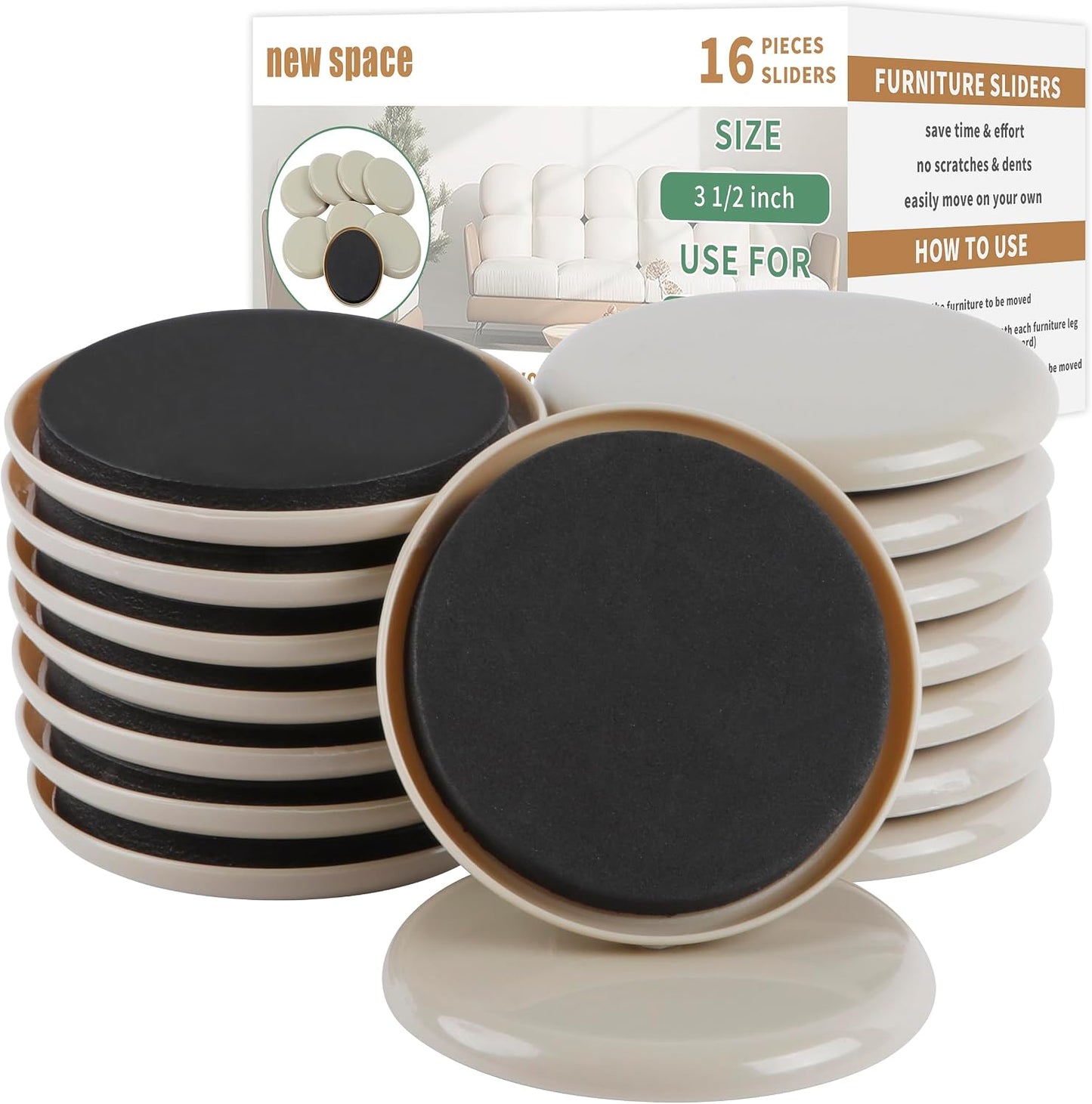 Furniture Sliders for Carpet, new space 8 Pcs 5" Round Sliders for Moving Furniture, Heavy-Duty Furniture Moving Sliders - Reusable Furniture Sliders, Move Your Furniture Quickly, Easily and Safe!