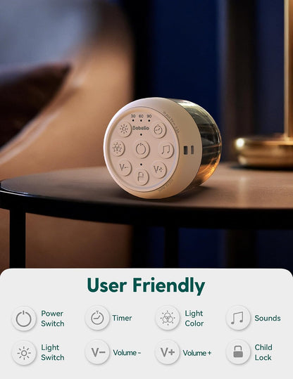 Babelio Pocket Glow White Noise Sound Machine - Upgraded 9 Color Night Lights, 20 Non-Looping Sounds, Timer & Memory Function, Portable for Adults & Babies, White