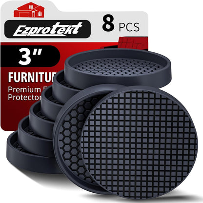 Ezprotekt Non Slip Furniture Pads, 12 Pcs 2" Anti Skid Rubber Furniture Caster Cups, Anti-Slip Furniture Coasters for Hardwood Floors, Anti Slide Floor Protectors for Bed Couch Stoppers (Black)