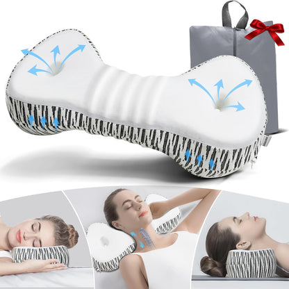 Cervical Neck Roll Pillow, Say Goodbye to Neck Pain, Travel Neck Support Pillow for Side Sleepers, Ergonomic Memory Foam Camping Pillow, Cervical Traction Device with Storage Bag